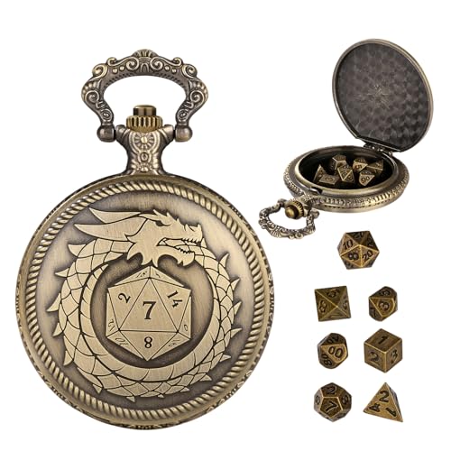 ORUZA Mini DND Würfel Set, 7 Stück Polyedrische D&D Würfel mit Drache Metall Taschenuhrgehäuse Dungeons and Dragons RPG MTG Rollenspiele Tischspiele Würfel von ORUZA