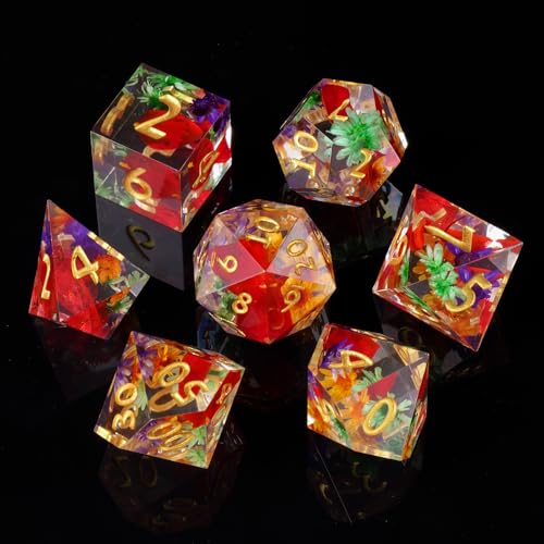 ORUZA 7 Stück Polyedrische Würfel Set Blume DND Würfel Set Harz Scharfe Kanten D&D Würfel für Dungeons und Dragons Pathfinder MTG Rollenspiele Tischspiele Würfel von ORUZA