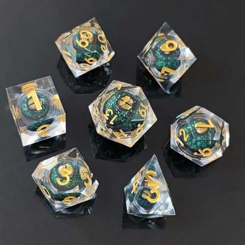 ORUZA 7 Stück Drachenauge Polyedrische Harz Spielwürfel DND Würfel Set D&D Würfel für Dungeons and Dragons RPG MTG Pathfinder Rollenspiel D4 D6 D8 D10 D% D12 D20 von ORUZA