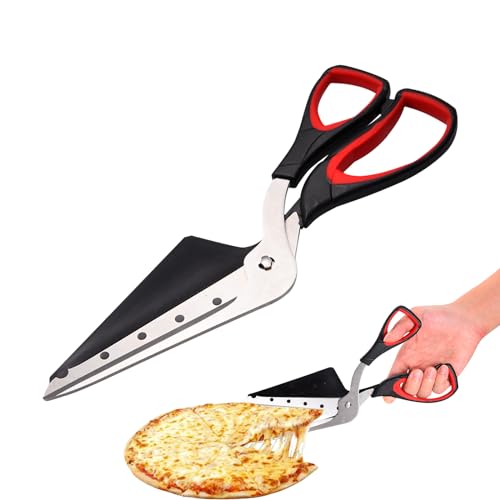 Pizzaschere, Pizzaschneider mit abnehmbarer Pizzaschaufel, multifunktionale Küchenschere mit lebensmittelechter Edelstahlklinge für Pizza (Schwarz & Rot) von ORUZA