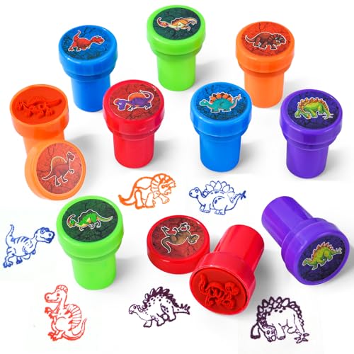 OSDUE 10 Stück Stempel Kinder, Kinder Briefmarken, Stempelset Tiere, Selbstfärbend für Kinder, Niedliche Spielzeugstempel aus Plastik, Spiel, Spaß, Hobby und mehr(Dinosaurier) von OSDUE