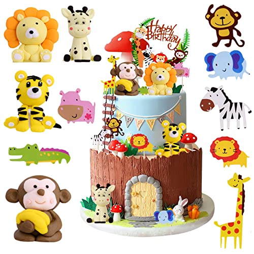 OSDUE 12 Stück Tortendeko Wald Tiere, Kuchendeko Dschungel Geburtstag Torten, Zoo Tier Cake Topper, Cupcake Figuren Spielzeug, Waldtiere Kuchen Deko für Kinder Geburtstag von OSDUE