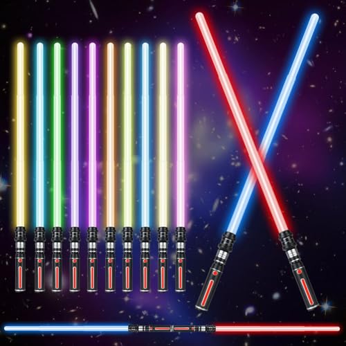 OSDUE 2 Stück Laserschwert Kinder, Lichtschwert, Duell Lichtschwerter, Lichtschwert Doppelklinge mit 12 Farben und Soundeffekten, für Halloween Verkleidung, Partygeschenke OSDUE 2 Stück Laserschwert Kinder, Lichtschwert, Duell Lichtschwerter, Lichtschwert Doppelklinge mit 12 Farben und Soundeffekten, für Halloween Verkleidung, Partygeschenke von OSDUE