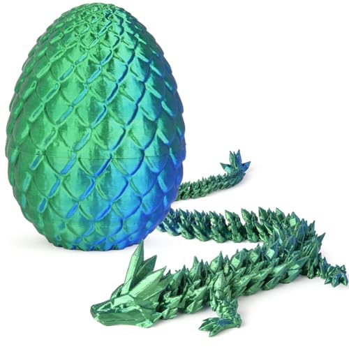 OSDUE 3D-Gedruckter Drache im Ei, 3D Gedrucktes Drachenei, Dragon Egg, Drache Spielzeug,Bewegliche Gelenke Drache mit Ei, Realistische Beweglicher Drachen Figuren, Überraschung Easter Wohnkultur,Grün von OSDUE