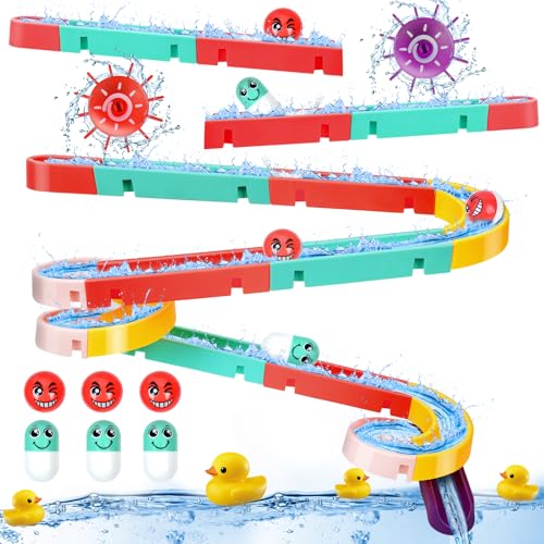 OSDUE Badewannenspielzeug, 44Pcs Badespielzeug Kinder, Wasserspielzeug Kinder, Badespielzeug mit Kugelbahn und Saugnapf Spielzeug, Badewannen Spielzeug Geschenk für kinder ab 3 4 5 6 Jahre von OSDUE