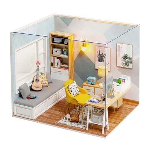 OSDUE DIY Miniatur Puppenhaus Kits, 3D Puzzle Haus Modellbausätze, Puppenhaus Miniatur mit Möbeln, DIY hölzernes Puppenhaus Kit, Basteln Bastelset Geschenke für Erwachsene und Kinder,Mini Schlafzimmer von OSDUE