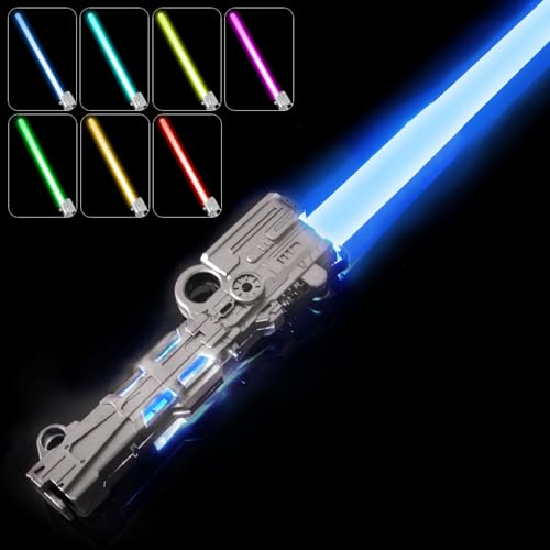 OSDUE Lichtschwert für Kinder, RGB 7 Farben LED Laserschwert, Laser Sword mit Beleuchtung & Sound, Elektronisches Spielzeug-Lichtschwert für Halloween Verkleidung, Silvester-Partyzubehör, Silber von OSDUE