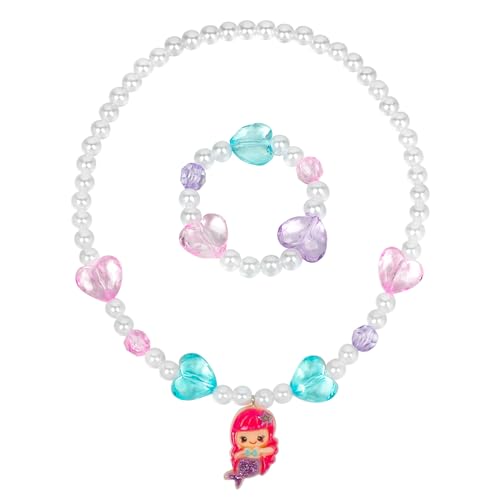 OSDUE Meerjungfrau Schmuck Set Mädchen, Meerjungfrau Armband Set, Meerjungfrau Kinderschmuck Enthalten Halskette, Armbänder, Meerjungfrau Kinderschmuck Set für Party Dress Up Geschenk (2 Stück) von OSDUE