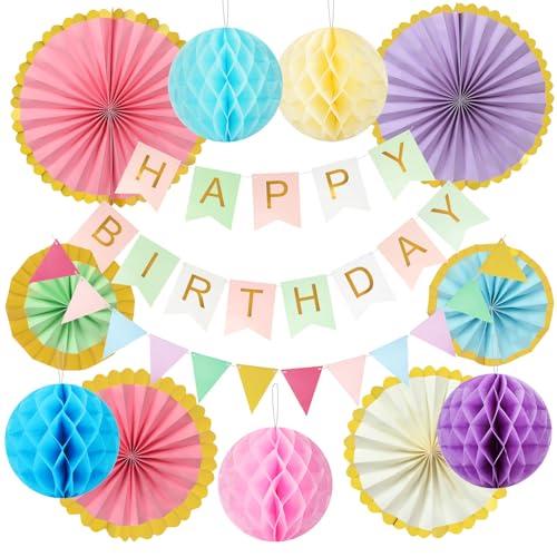 OSDUE Wiederverwendbare Geburtstagsdeko, 26 Stück Regenbogen Partydekoration Set Happy Birthday Girlande Wimpelkette Wabenbälle Papierfächer Wiederverwendbare Party Deko für Männer Frauen (Regenbogen) OSDUE Wiederverwendbare Geburtstagsdeko, 26 Stück Regenbogen Partydekoration Set Happy Birthday Girlande Wimpelkette Wabenbälle Papierfächer Wiederverwendbare Party Deko für Männer Frauen (Regenbogen) von OSDUE