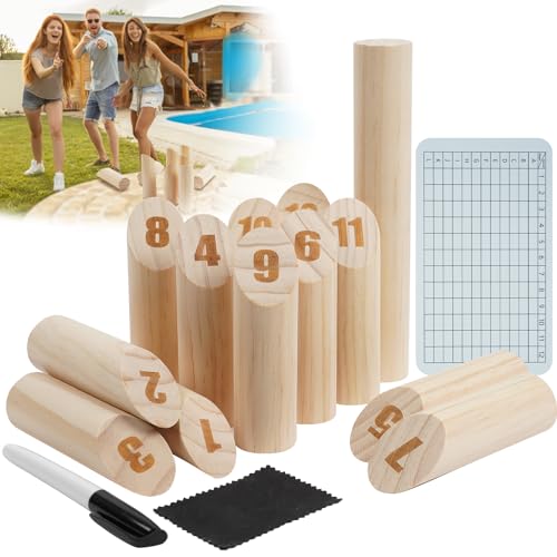 OSDUE Holz Zahlen Kubb Spiel, Wikingerspiel Wurfspiel Schwedenschach Wurfspiel Outdoor Partyspiele Lustiges für Erwachsene und Kinder von OSDUE