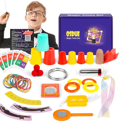 OSDUE Zauberkasten für Kinder, 12 Pcs Anfänger Zaubertricks Set, Magische Spielzeuge mit Zauberstab & Handbuch, Neuheit Magie Requisiten Zauber Tricks Geburtstag Geschenk für Magier Junge Mädchen von OSDUE