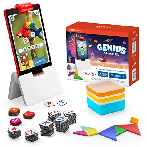 Osmo - Genius Starter Kit für Fire Tablet — 5 Lernspiele für Kinder von 6 bis 10 Jahren — Rechtschreibung, Mathematik, Kreativität und mehr — STEM-Spielzeug ( Osmo Fire-Tablet-Basis im Lieferumfang enthalten (exklusiv bei Amazon) von OSMO