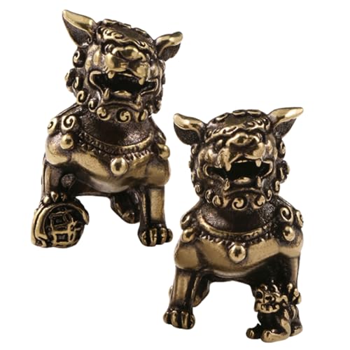 OSOLADY 1 Paar Löwenverzierung aus Messing fu Hunde Figur Vermögensschutzfigur Fengshui-Tierfigur Messing Tierfigur Dekofigur aus Messing löwenförmiges kompaktes Löwenfahrzeug Golden von OSOLADY