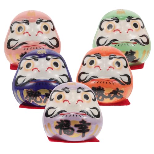 OSOLADY 5 Stück Japanische Daruma-Puppen, Traditionelle Daruma-Figur, Auto-armaturenbrett-Figur Für Glück Und Emotionale Unterstützung, Ideal Als Heimdekoration von OSOLADY