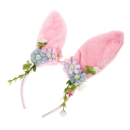 OSOLADY Hasenohr Stirnband Cosplay-Kaninchen beflockter Hase Hasenohren für Harry Bunny Ohren Haarschmuck Party-Stirnband für Erwachsene Kopfbedeckung mit Hasenohren Stoff Rosa von OSOLADY