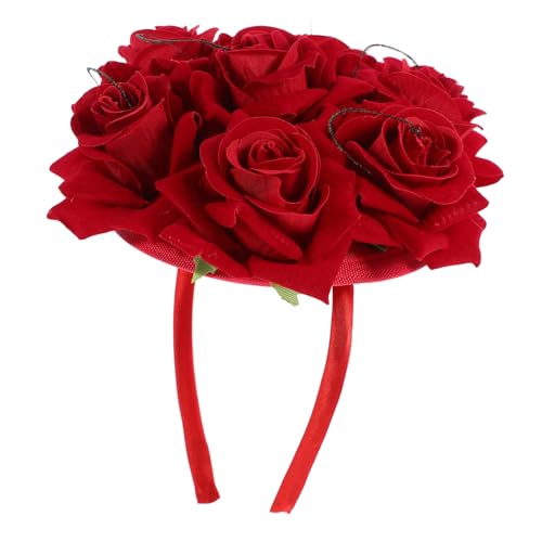 OSOLADY Stirnband-Mütze rose haarschmuck Party-Accessoire Festlicher Kopfschmuck Festliches Haarband Blumenhaarband Party-Cosplay-Kopfbedeckung Party-Stirnband für Erwachsene Metall rot von OSOLADY