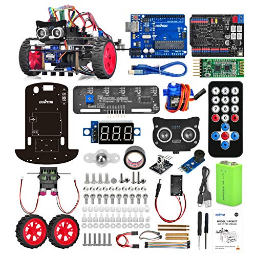 OSOYOO Model-3 Smartes Roboter-Auto Bausatz V2.0 Kompatibel mit Arduino IDE Elektronik Bausatz mit UNO R3, Linienverfolgungsmodul, Ultraschallsensor, Bluetooth-Modul, Auto Roboter Spielzeug von OSOYOO