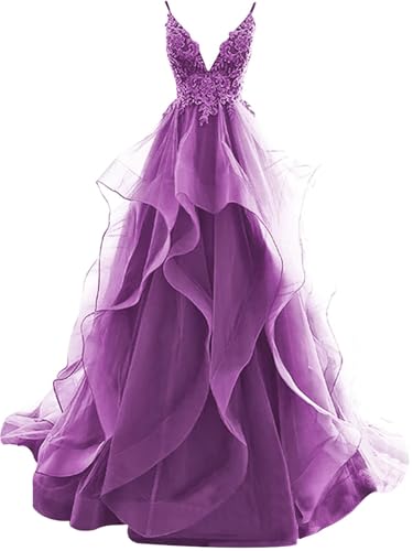 Ballkleider Abendkleid Lang Rüschen Rückenfrei Brautkleider Standesamt Damen Tüll Ballkleid Prinzessin (Lila, 6) von OSRDFV