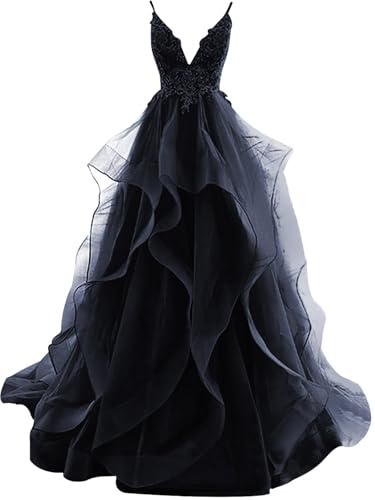 Ballkleider Abendkleid Lang Rüschen Rückenfrei Brautkleider Standesamt Damen Tüll Ballkleid Prinzessin (Navy Blau, 18) von OSRDFV