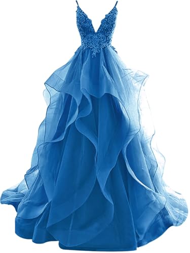 Ballkleider Abendkleid Lang Rüschen Rückenfrei Brautkleider Standesamt Damen Tüll Ballkleid Prinzessin (Ozeanblau, 226) von OSRDFV