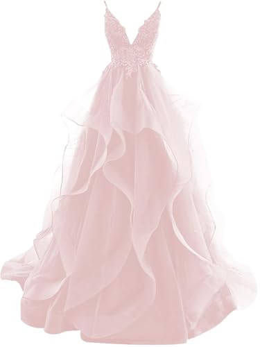 Ballkleider Abendkleid Lang Rüschen Rückenfrei Brautkleider Standesamt Damen Tüll Ballkleid Prinzessin (Rosa, 14) von OSRDFV