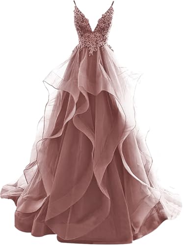 Ballkleider Abendkleid Lang Rüschen Rückenfrei Brautkleider Standesamt Damen Tüll Ballkleid Prinzessin (Rose (Dusty Rose), 16) von OSRDFV