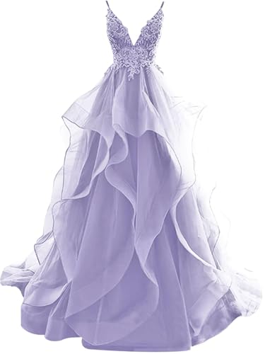 Ballkleider Lang Rüschen Abendkleid Rückenfrei Brautkleider Standesamt Damen Tüll Ballkleid Prinzessin (Lavendel, 24) von OSRDFV