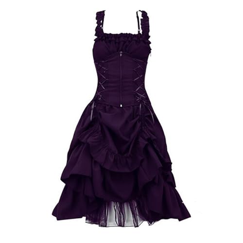 OSRDFV Abendkleid Mittelalter Kleid Damen Steampunk A-Linie Kleider Spitze Vintage Gothic Kleidung Ärmellos Halloween Kostüm Renaissance Mittelalter Kleid Lang Partykleid (A2 Lila, 3XL) von OSRDFV