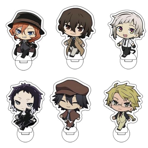 OSRDFV Bungo Stray Dogs Anime Acryl Figur - 8cm Cartoon Doppelseitig Bedruckt Acryl Ständer Figuren Desktop Dekoration Ornamente 6pcs von OSRDFV