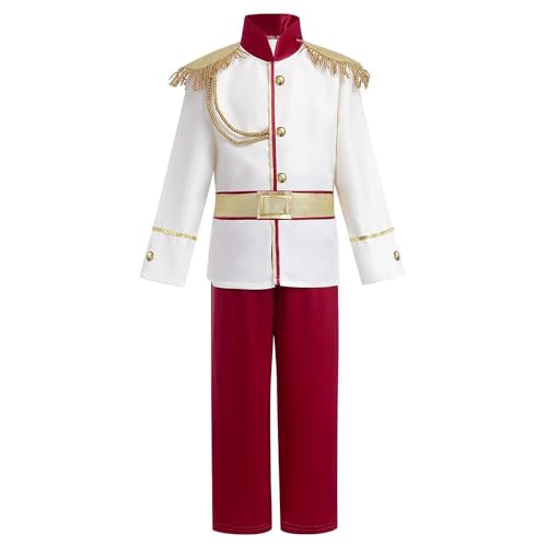 OSRDFV Charmantes Prinz-Kostüm, Königskönig, Uniform, Verkleidung, Anzug für Halloween-Party, 4–12 Jahre, Rot, Größe S (110–115 cm) von OSRDFV