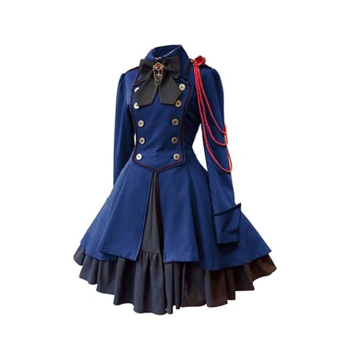 OSRDFV Damen Lolita Gothic Vintage-Kleid Halloween Mittelalter Renaissance Kostüm Retro Prinzessin Kleider Cosplay Kleid (Blau, 4XL) von OSRDFV