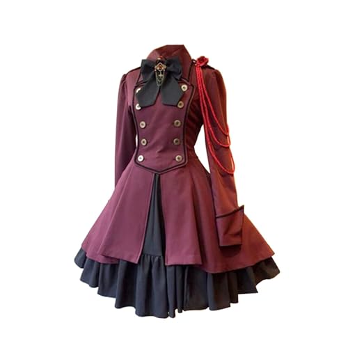 OSRDFV Damen Lolita Gothic Vintage Kleid Halloween Mittelalter Renaissance Kostüm Retro Prinzessin Kleider Cosplay Kleid (Rot, M) von OSRDFV