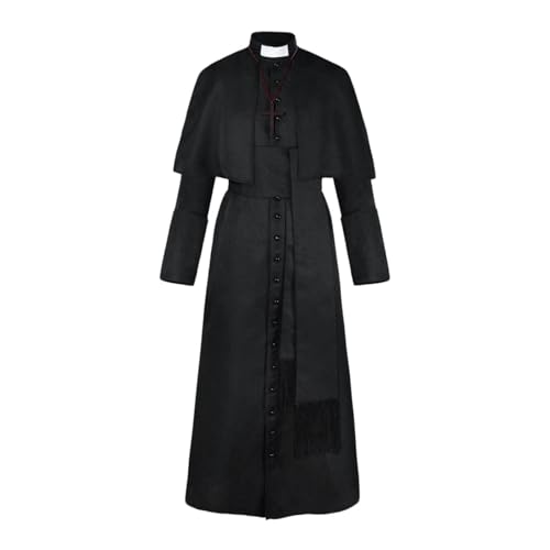 OSRDFV Dunkel-weiße Gothic-Kleidung, Halloween, Priester, mittelalterliches Retro-Kostüm, Cosplay, einfarbig, Knopf, Maskerade-Kostüm (Schwarz, XXL) von OSRDFV