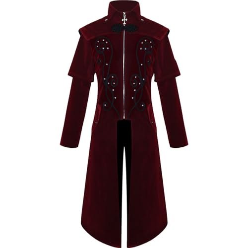 OSRDFV Herren Mittelalter Steampunk Frack Reißverschluss Gothic Jacken Halloween Kostüme Männlicher Gehrock Viktorianische Gerichtsuniform, Renaissance-Unterteil Vintage Erwachsene Festival Cosplay von OSRDFV