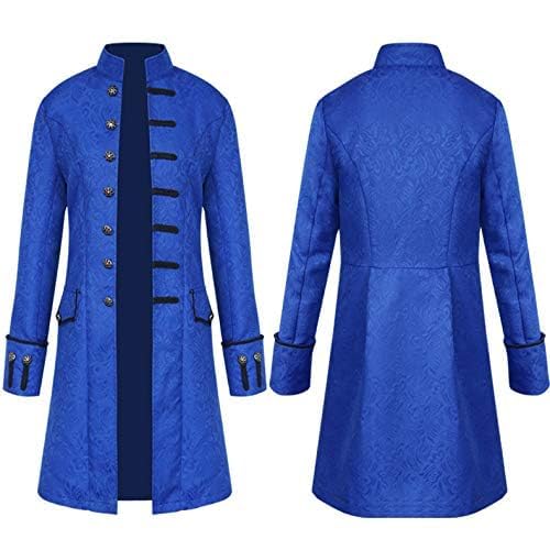 OSRDFV Herren Mittelalter Steampunk Jacke Punk Mantel Retro Vintage Jacke Halloween Party Cosplay Kostüm für Erwachsene (Blau, 4XL) von OSRDFV