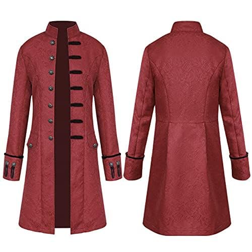 OSRDFV Herren Mittelalter Steampunk Jacke Punk Mantel Retro Vintage Jacke Halloween Party Cosplay Kostüm für Erwachsene (Datum Rot, 3XL) von OSRDFV