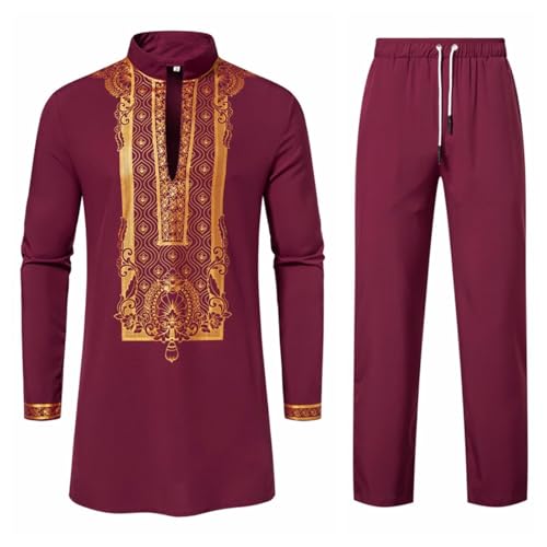 OSRDFV Herren-Tunika, langärmelig, mittelalterlich, Kaftan, Winter, Abaya-Kleid für Herren, kastanienbraun, Omani, Thobe für Herren, Mode, #2 (Rot, XL) von OSRDFV