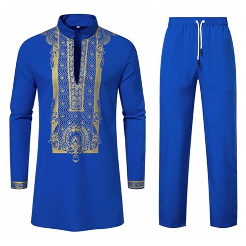 OSRDFV Herren-Tunika, langärmelig, mittelalterlich, Kaftan, Winter, Abaya-Kleid für Herren, kastanienbraun, Omani-Thobe für Herren, Mode, #2 (Blau, XXL) von OSRDFV