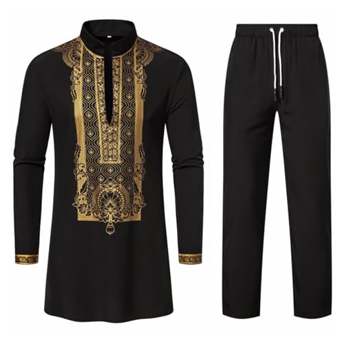 OSRDFV Herren-Tunika, langärmelig, mittelalterlich, Kaftan, Winter, Abaya-Kleid für Herren, kastanienbraun, Omani-Thobe für Herren, Mode, Nr. 2 (Schwarz, M) von OSRDFV