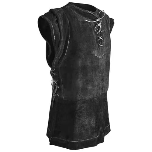 OSRDFV Mittelalter Renaissance Herren Schnürweste Orion Stil Lederweste Retro Weste Wikinger Ritter Pirat Cosplay Halloween Gothic Performance Kostüm (Schwarze Weste, 4XL) von OSRDFV