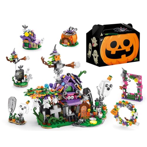 OSUPERXFUN Halloween Adventskalender 2024 Bausteine Bausatz, 6-in-1 Halloween Spukhaus, DIY-ZusammenbauspielzeugHalloween-Countdown Kalender Geschenk – (603 Teile) von OSUPERXFUN