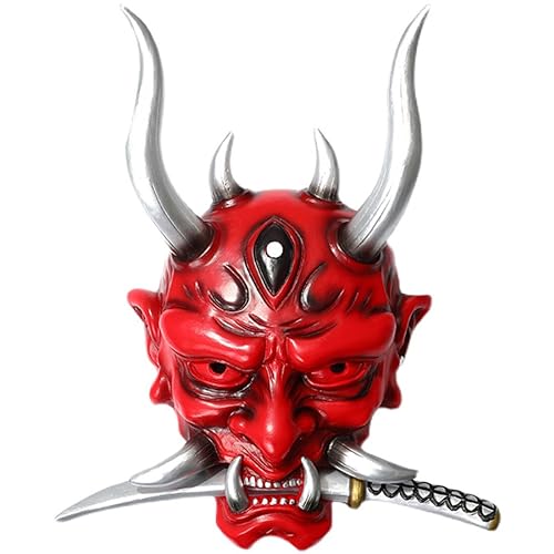 OSUPERXFUN Halloween Cosplay Japanische Samurai Maske, Japanische Maske Abnehmbare Hannya Warrior Oni Maske Horror Maske Cosplay Kostüm Requisiten Punk Maske von OSUPERXFUN