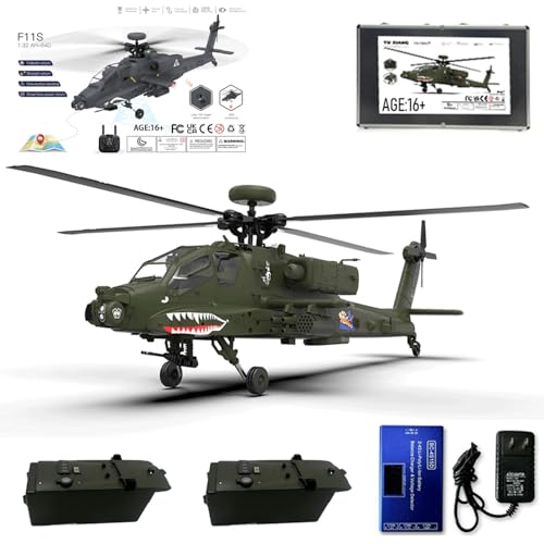 OSUPERXFUN YUXIANG F11 AH64 RC-Helikopter-Spielzeug für Erwachsene, RC Hubschrauber für AH64 Apache 2,4 G 6CH 1/32 Maßstab 6 G/3D RC-Militärhubschrauberflugzeug – BNF Version von OSUPERXFUN