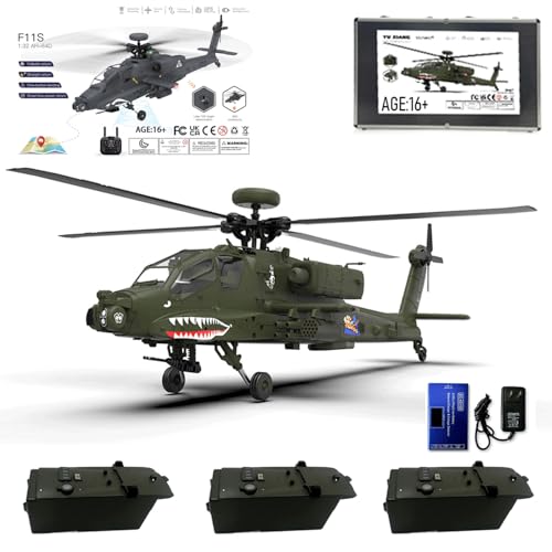 OSUPERXFUN YUXIANG F11 AH64 RC-Helikopter-Spielzeug für Erwachsene, RC Hubschrauber für AH64 Apache 2,4 G 6CH 1/32 Maßstab 6 G/3D RC-Militärhubschrauberflugzeug – BNF Version von OSUPERXFUN