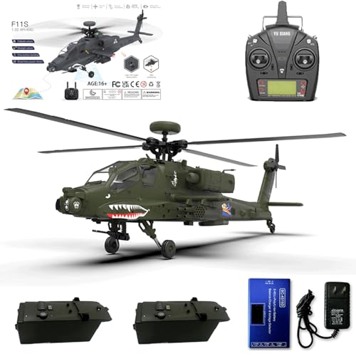 OSUPERXFUN YUXIANG F11 AH64 RC-Helikopter-Spielzeug für Erwachsene, RC Hubschrauber für AH64 Apache 2,4 G 6CH 1/32 Maßstab 6 G/3D RC-Militärhubschrauberflugzeug – RTF Version von OSUPERXFUN