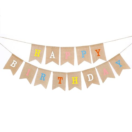 OSUWLSI Alles Gute zum Geburtstag Girlande Banner,Geburtstag Vintage Leinen Dekoration Geburtstag Dekoration Dreieck Flagge Wimpel für Geburtstag Party Dekoration, Babyparty (13 * 18 cm) von OSUWLSI