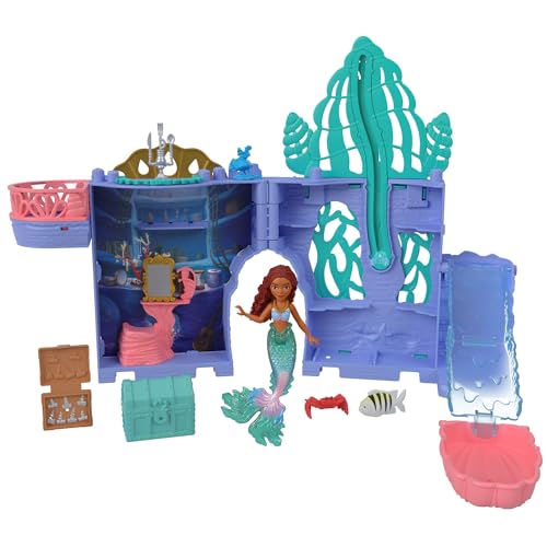 DISNEY Storytime Stackers Arielle's Grotte - Spielset mit Muschelbecken, ausklappbarer Rutsche, Clip für schwimmende Meerjungfrau-Puppe, inkl. Figuren und Zubehör, für Kinder ab 3 Jahren, HLX16 von Mattel