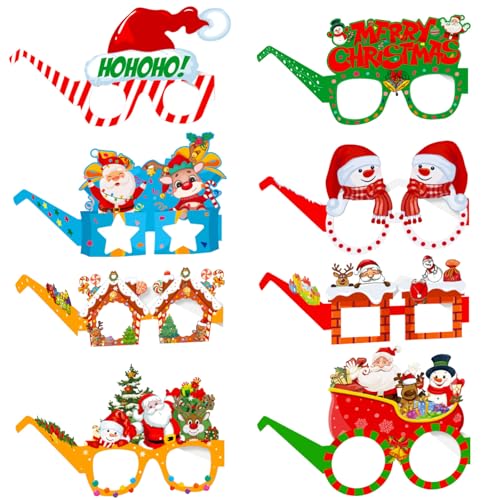 Weihnachtsbrillen, 8 Stück, Papierbrillen, Foto-Requisiten, Weihnachtsmann, Schneemann, Weihnachtsdekoration, Kostüm, Partybrille für Weihnachtsfeiern, Neujahrsgeschenke, Fotoautomaten (bunt A) von OTKARXUS