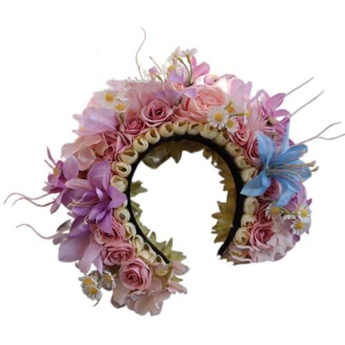 Frühlingsblumenkronen, Blumengirlanden, Stirnband für Braut, Hochzeit, Frauen, stimulierter Blumenkranz, Haarband, Haarreif, Requisiten von OUBEIDUO