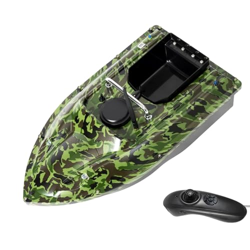 OUBUBY 500M Futterboot RC Boot Köderboot Fernbedienung Fischköderboot 1.5KG Laden Doppelmotor Fischfinder mit Sonarsensor & LED-Licht Karpfenangeln Angler Geschenke für Männer (Camouflage) von OUBUBY